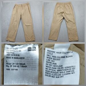 Uniqlo Men's Size L Khaki Tan Relaxed Ankle Pants Elastic Waist 100% Cotton